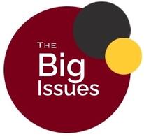 "The Big Issues" in white text inside a maroon circle. Smaller grey and gold circles appear in the corner
